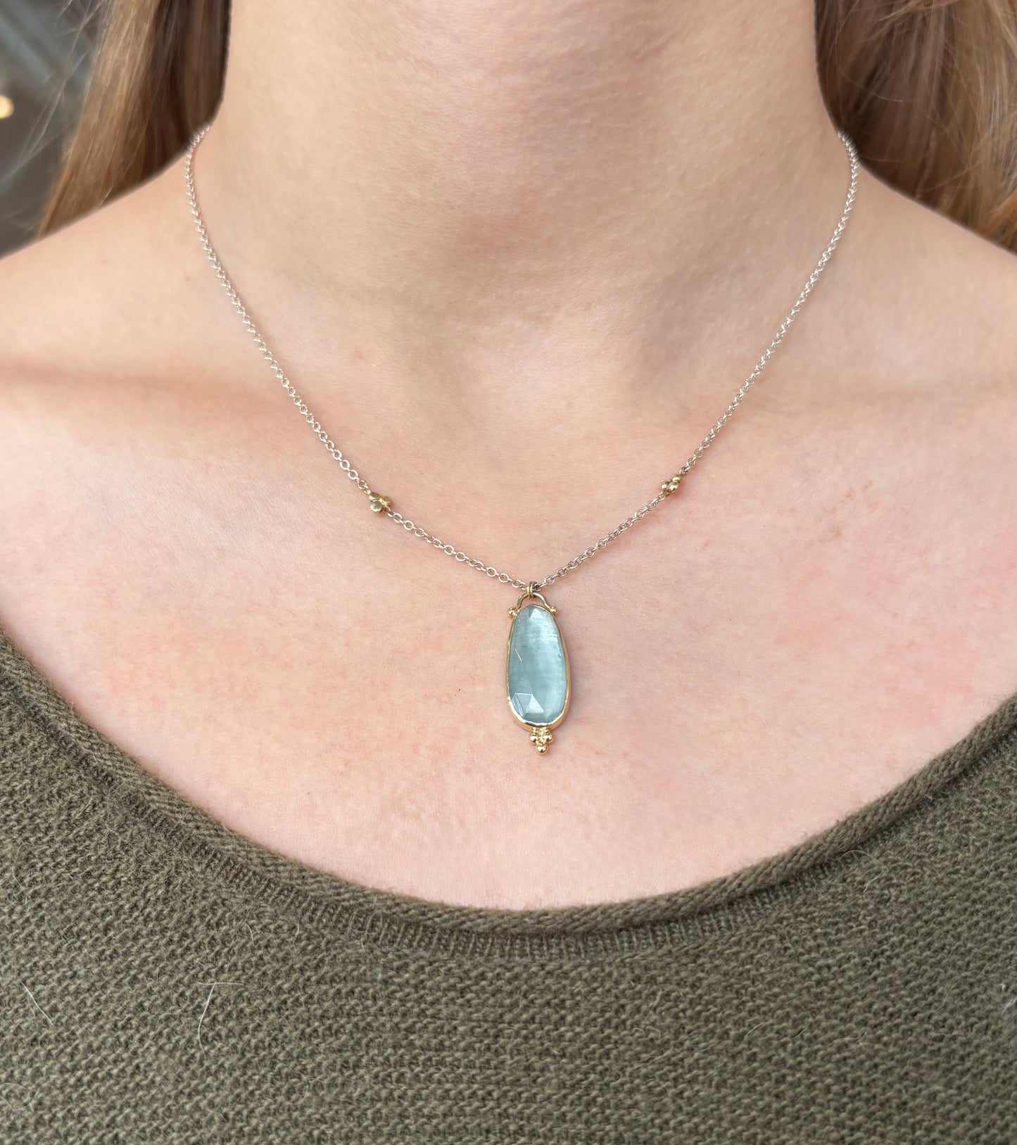 Aquamarine Mixed Metal Necklace