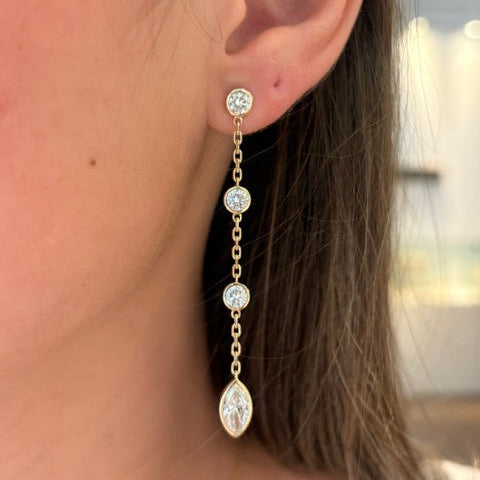 Lab Diamond Round and Marquise Chain Drop Earrings