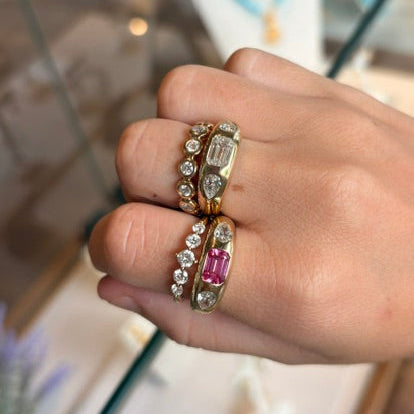Lab Pear and Emerald Cut Dome Ring