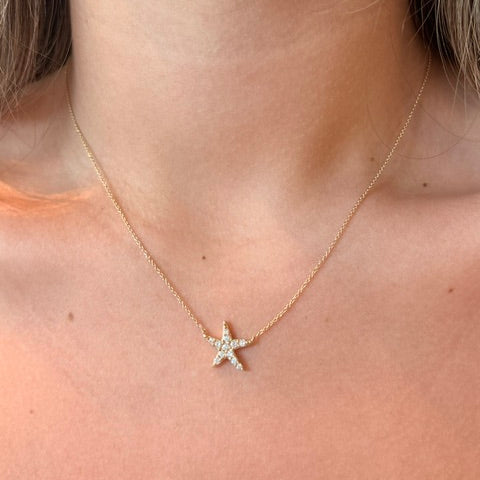 Yellow gold & Diamond Starfish Necklace