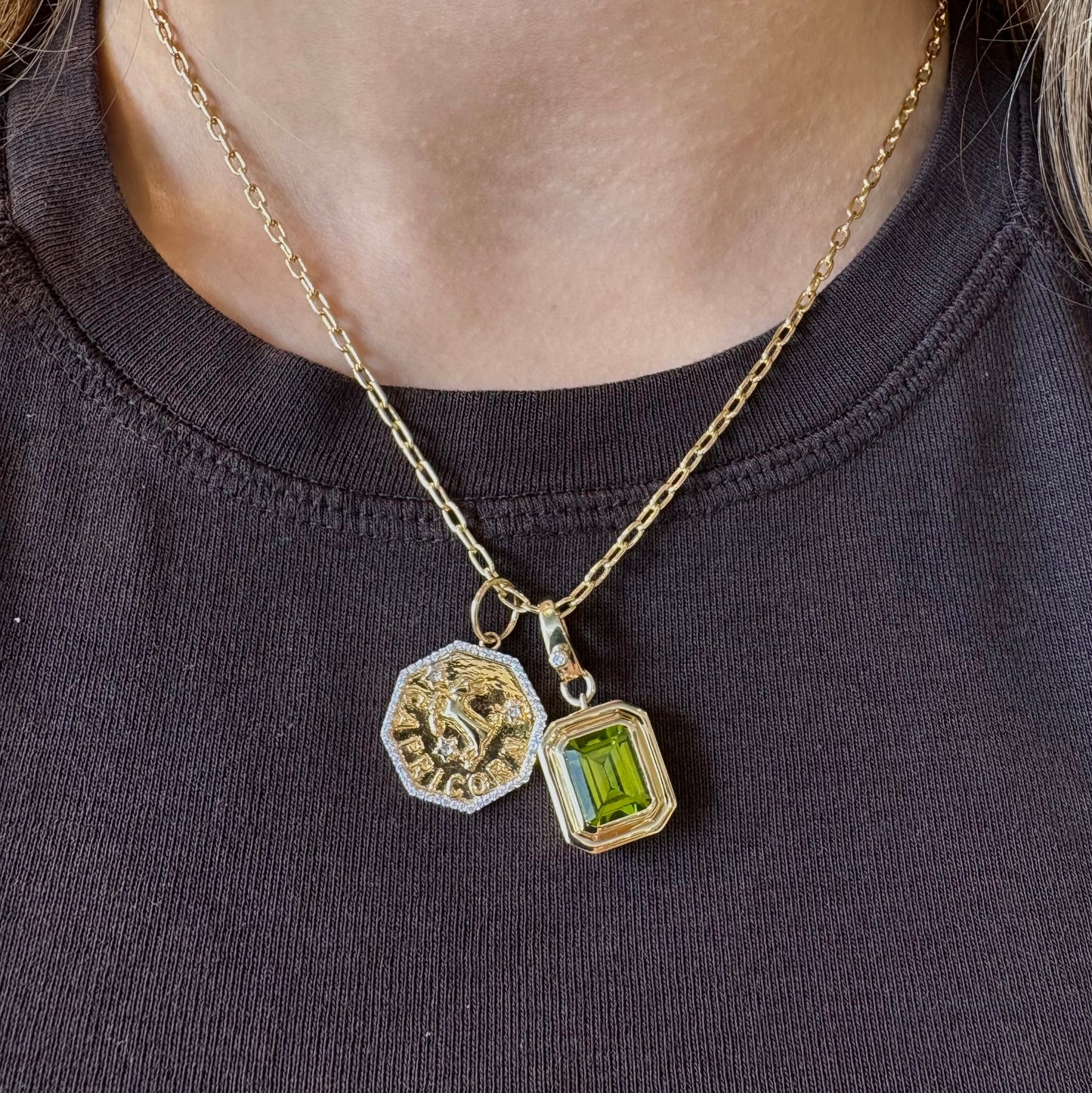 Capricorn Zodiac Gold and Diamond Pendant