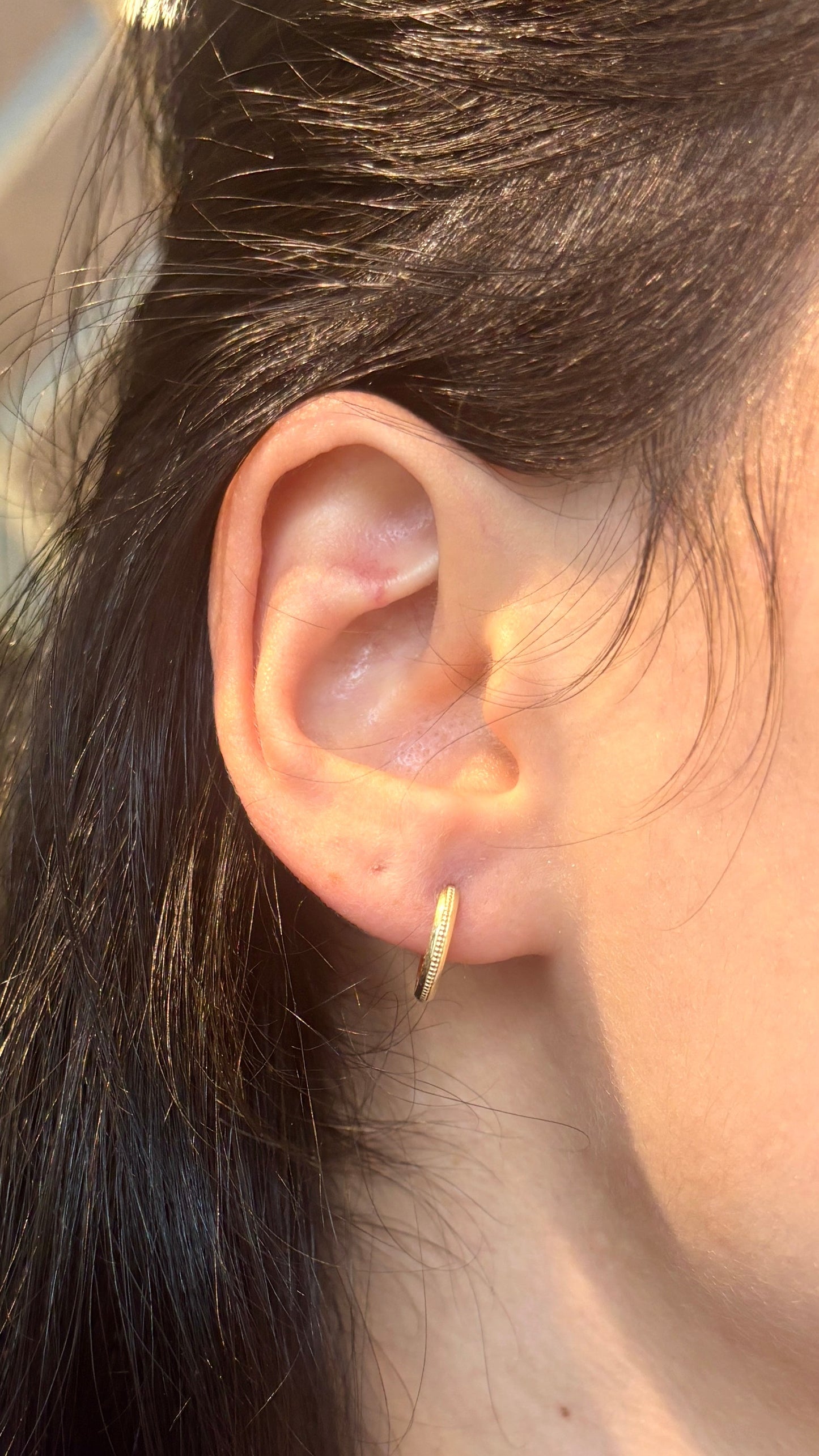 Thin Textured Gold Huggie Earring