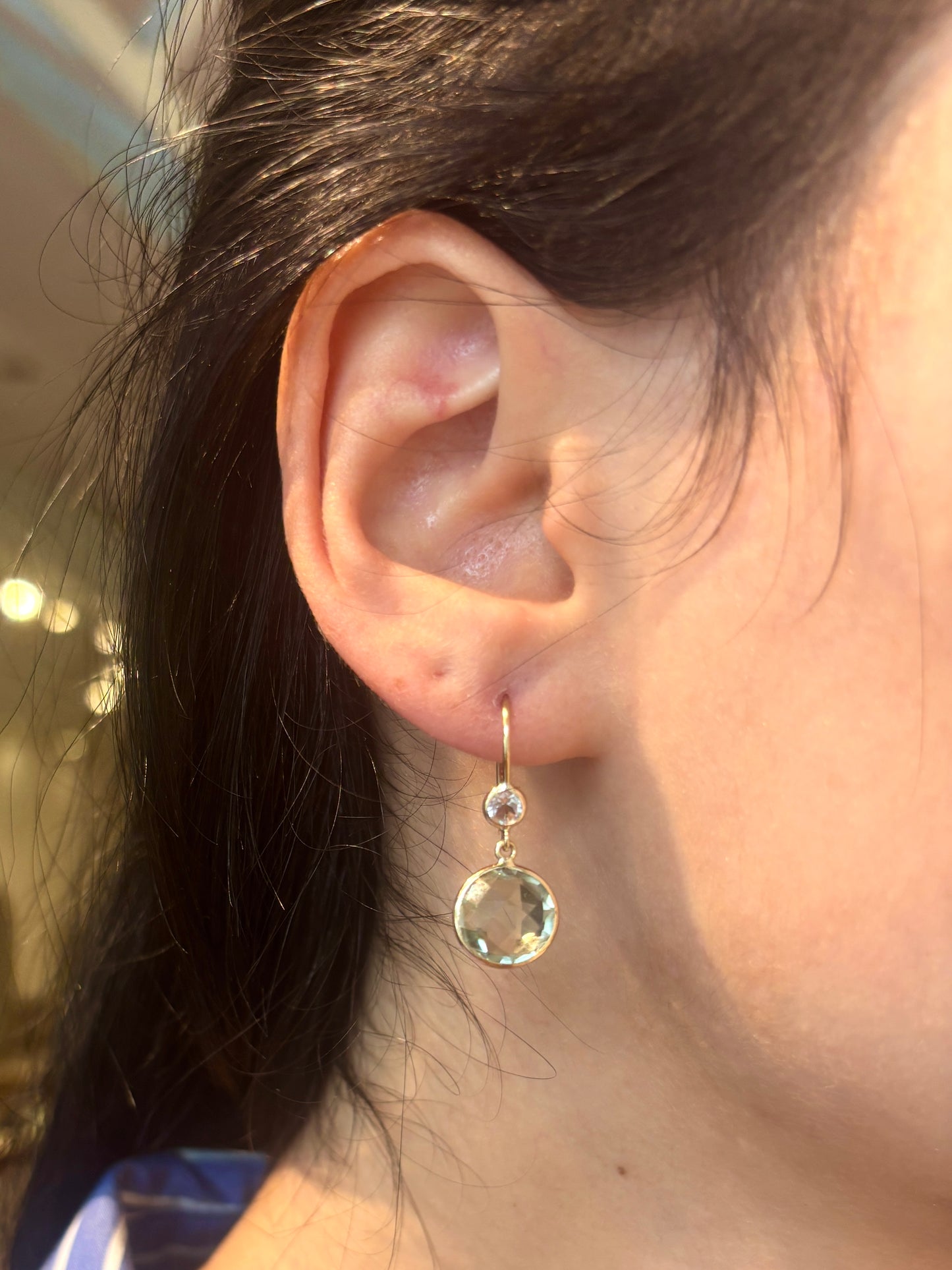 Green Quartz and White Topaz Dangle Earrings
