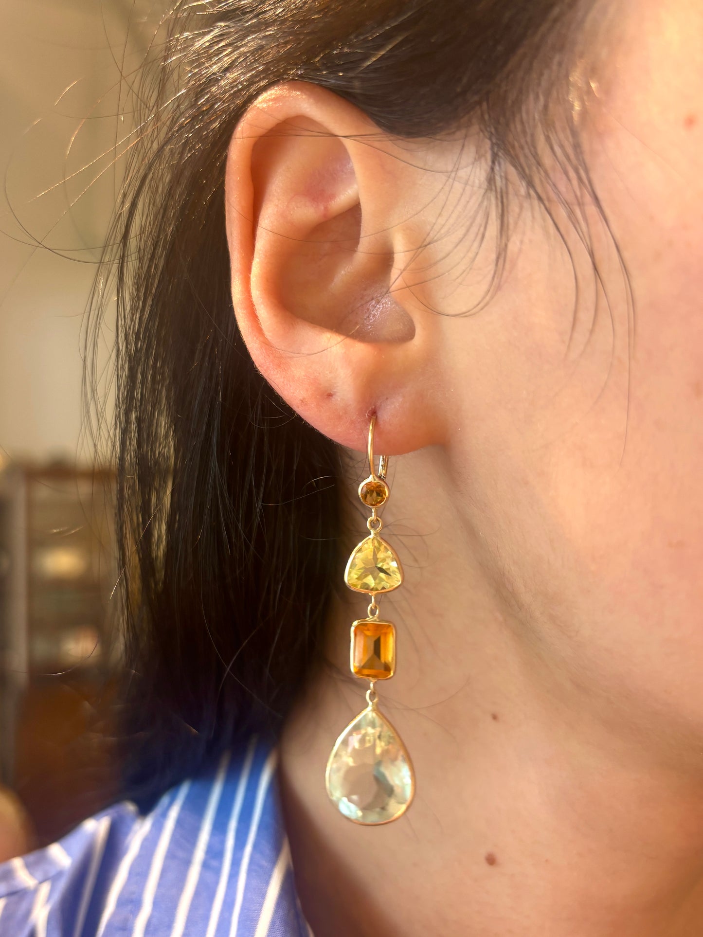 Lemon Quartz, Citrine and Green Quartz Dangle Earrings
