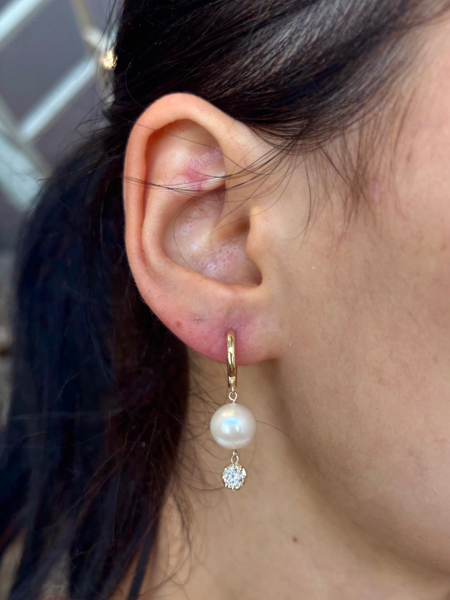 Dangly Pearl & Lab Diamond Earrings