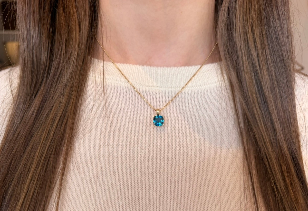 Cushion Cut London Blue Topaz Pendant