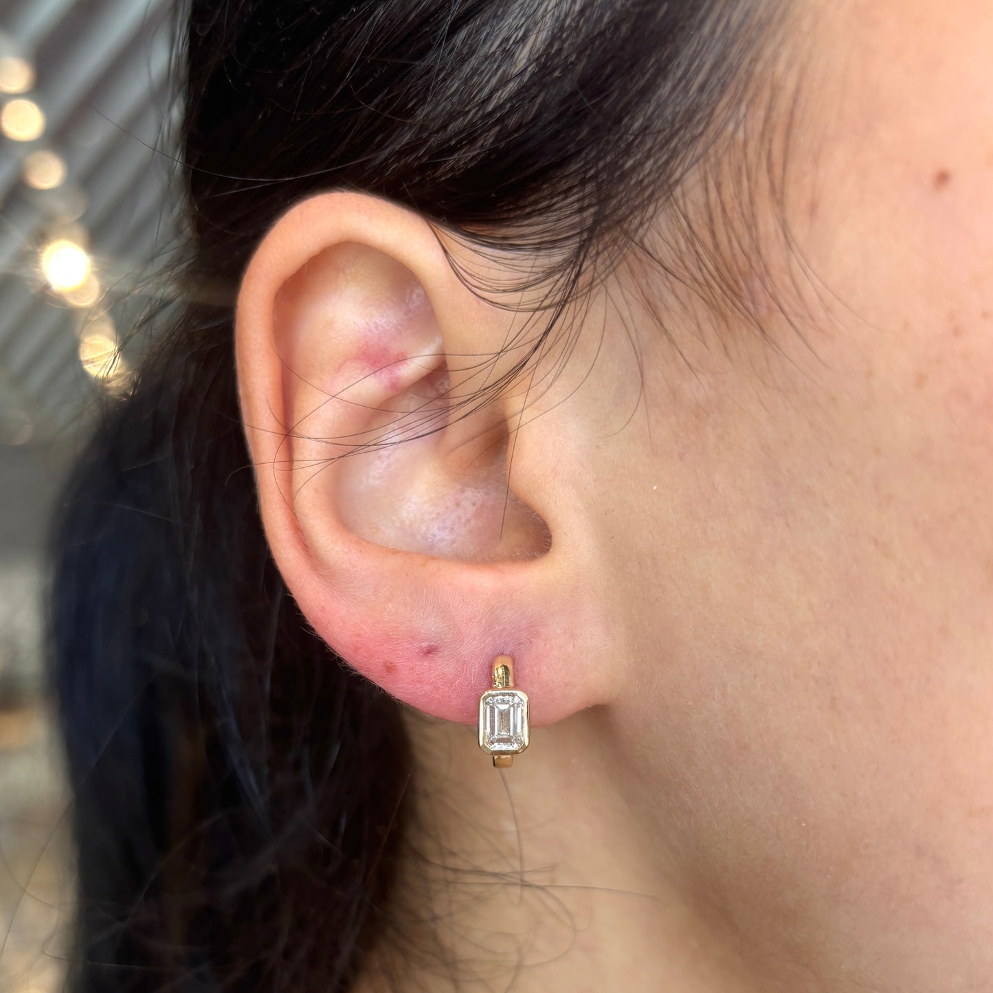 Lab Grown Emerald Cut Diamond Huggies