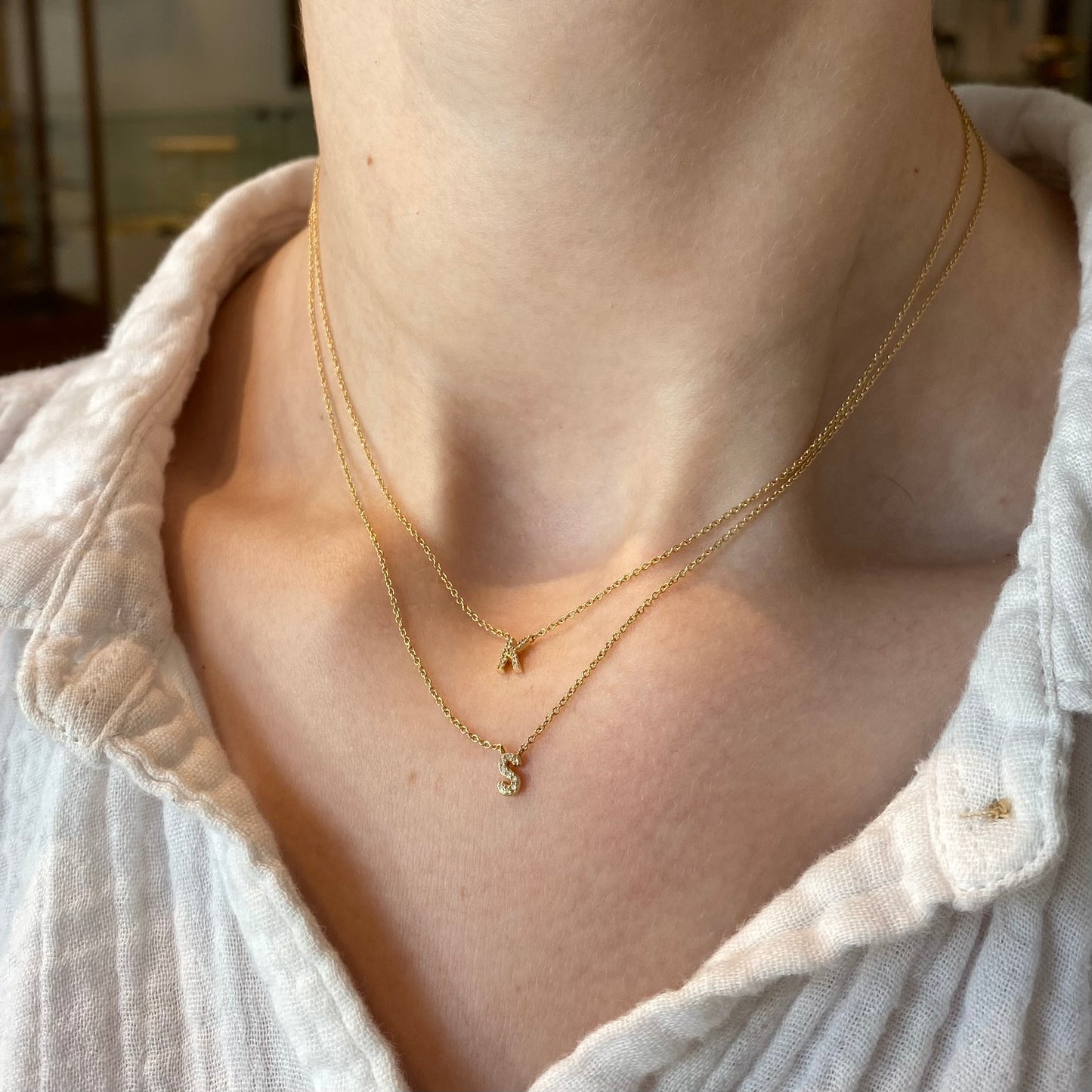 Mini Diamond "S" Initial Necklace