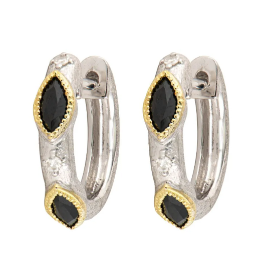 Mixed Metal Black Spinel Hoop Earrings