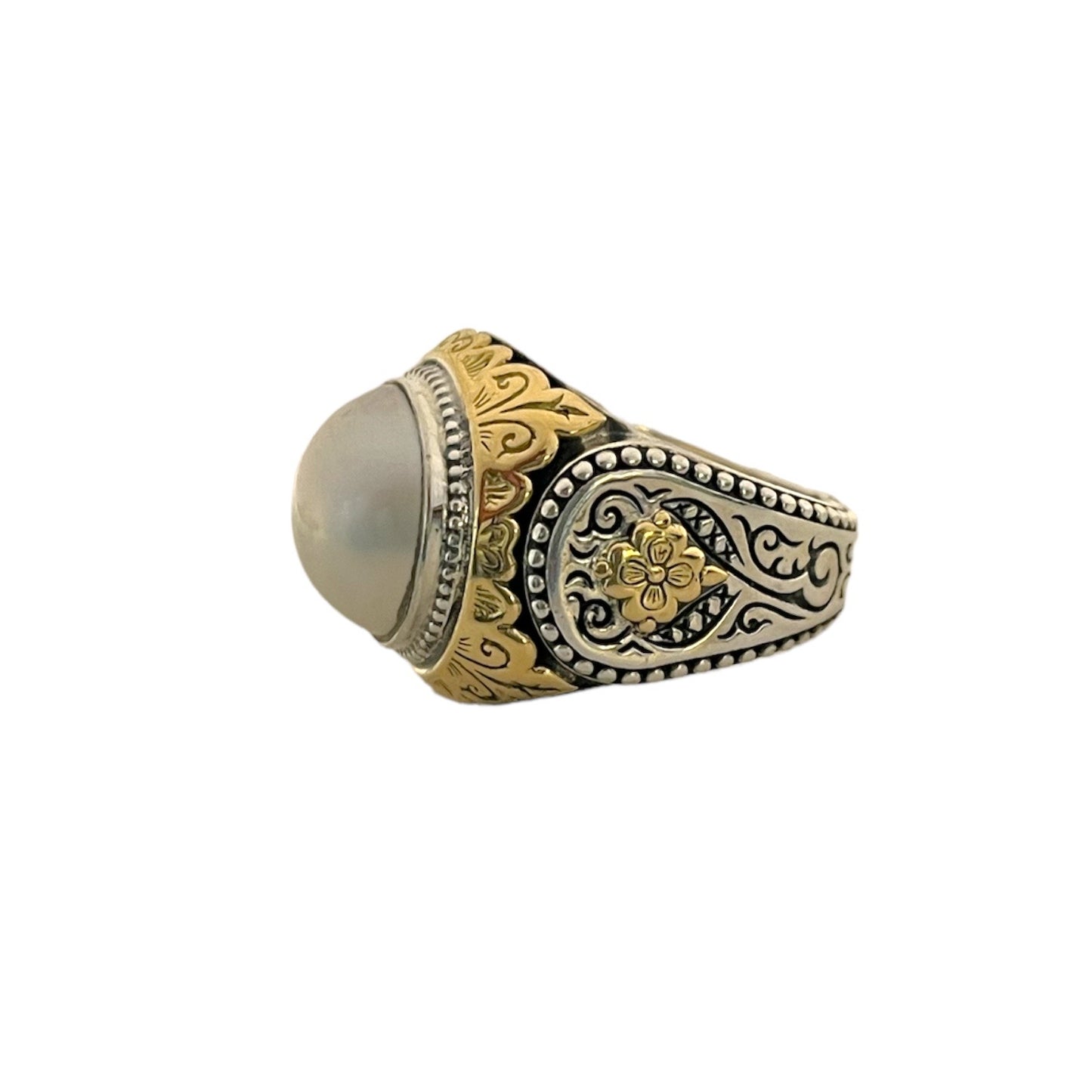 Large Mixed Metal Pearl Ring