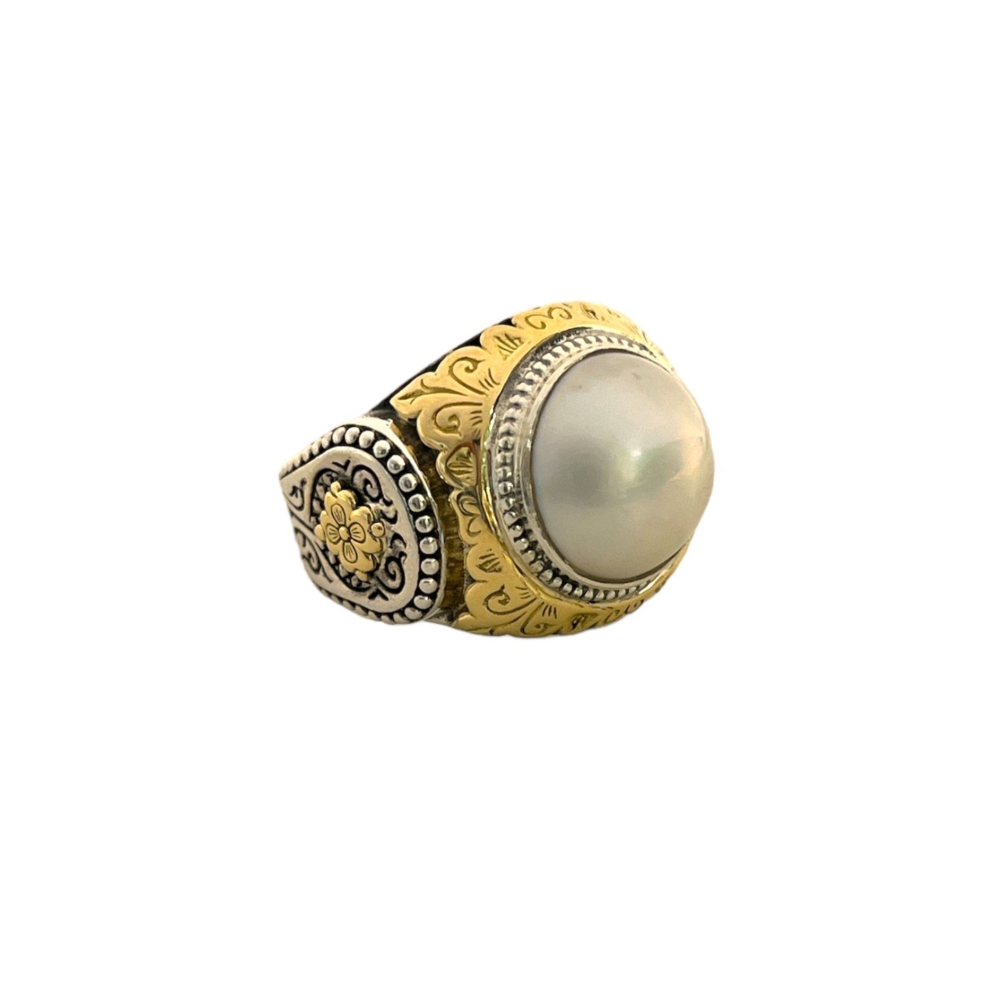 Large Mixed Metal Pearl Ring