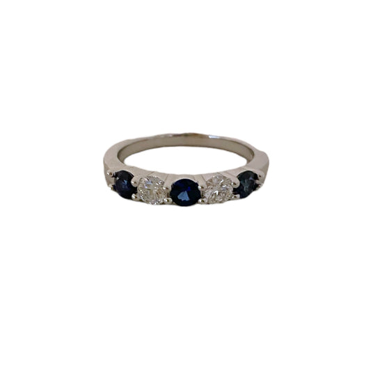 Alternating Round Diamond & Sapphire Ring