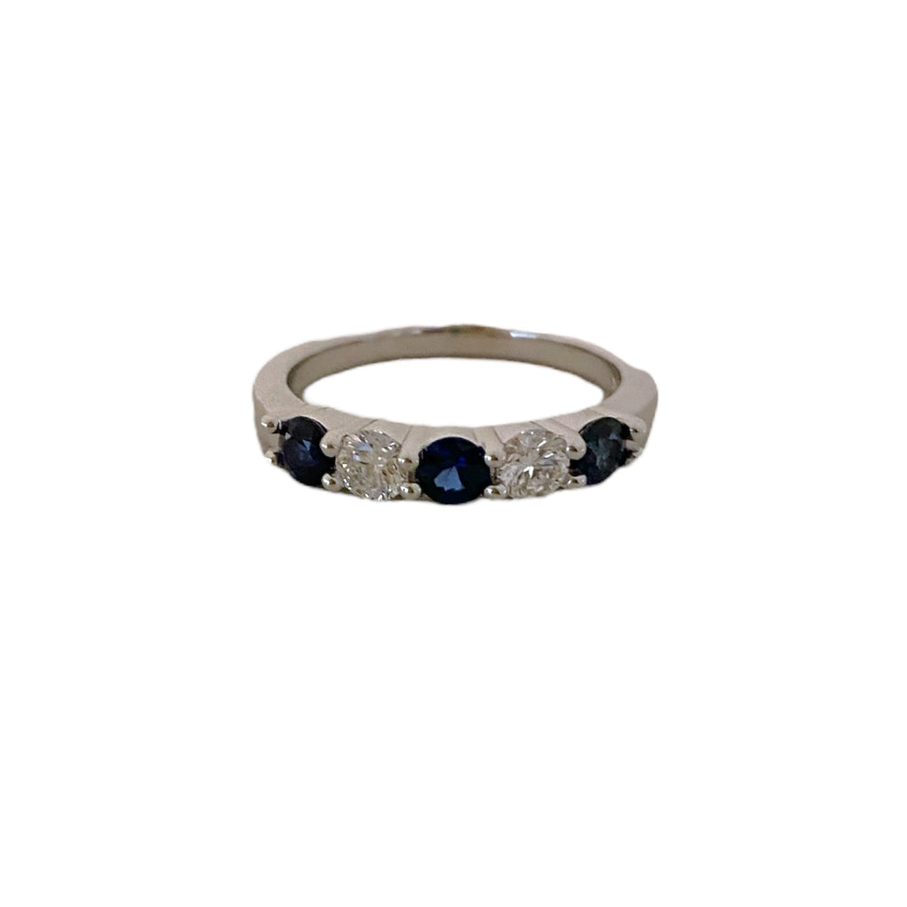 Alternating Round Diamond & Sapphire Ring