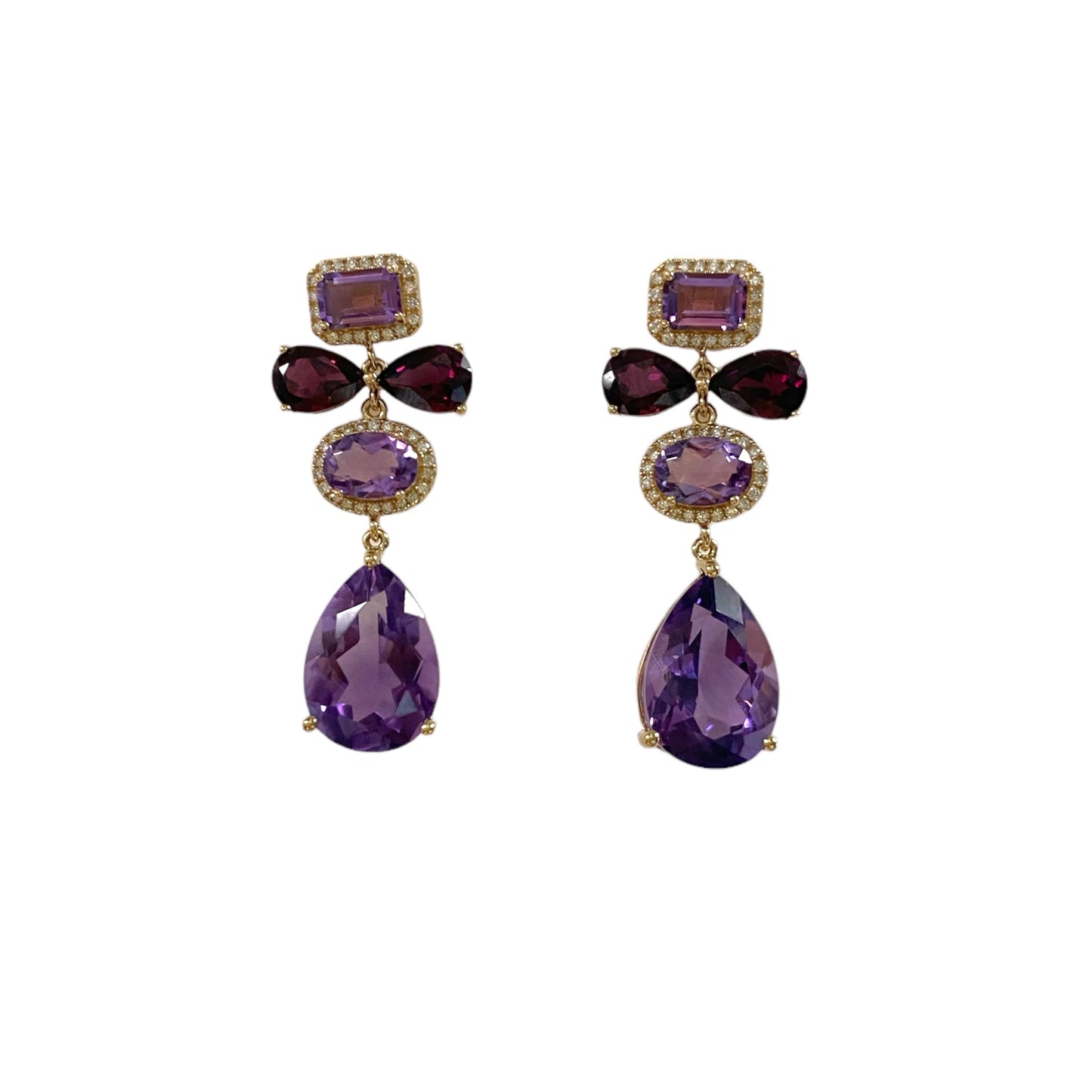 Amethyst and Rhodolite Drop Earrings