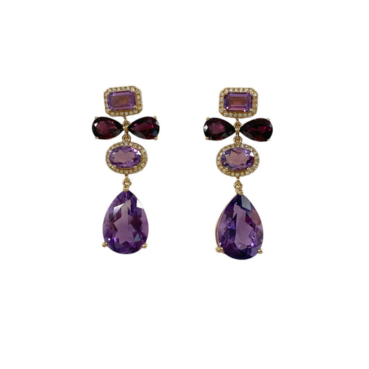 Amethyst and Rhodolite Drop Earrings