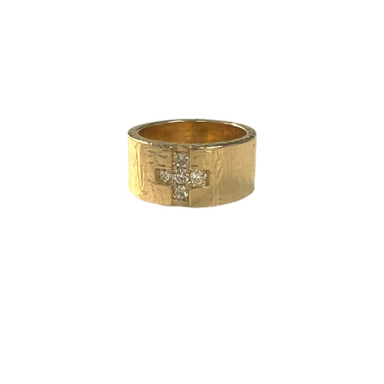 Gold Band with Diamond Cross Ring