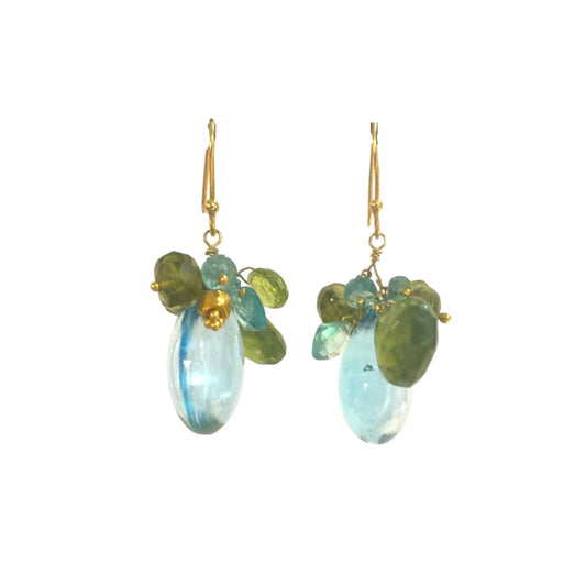 Blue Topaz & Peridot Cluster Earrings