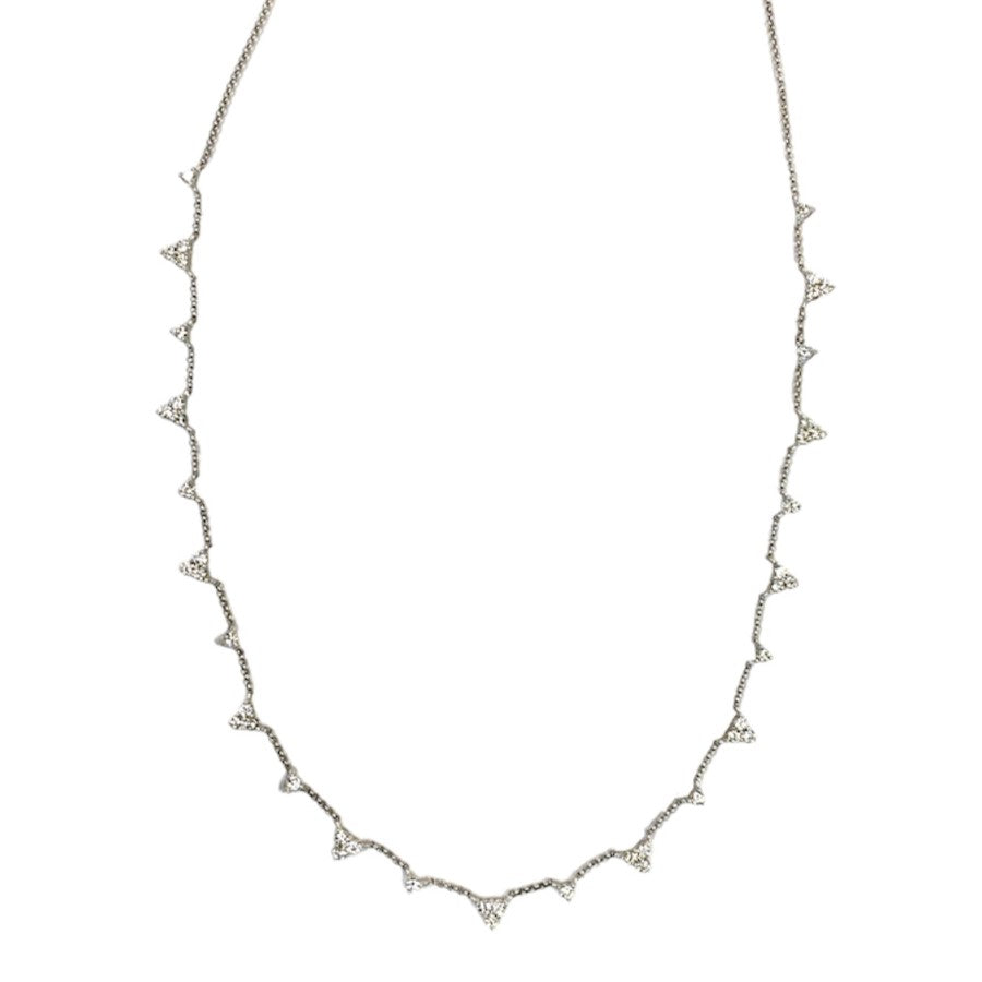 Alternating Diamond Trio White Gold Necklace