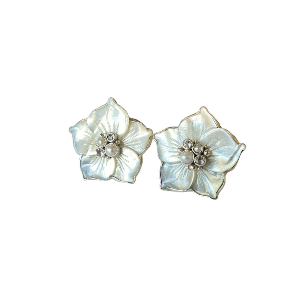 Mother of Pearl & White Topaz Clip On Earrings – Charde