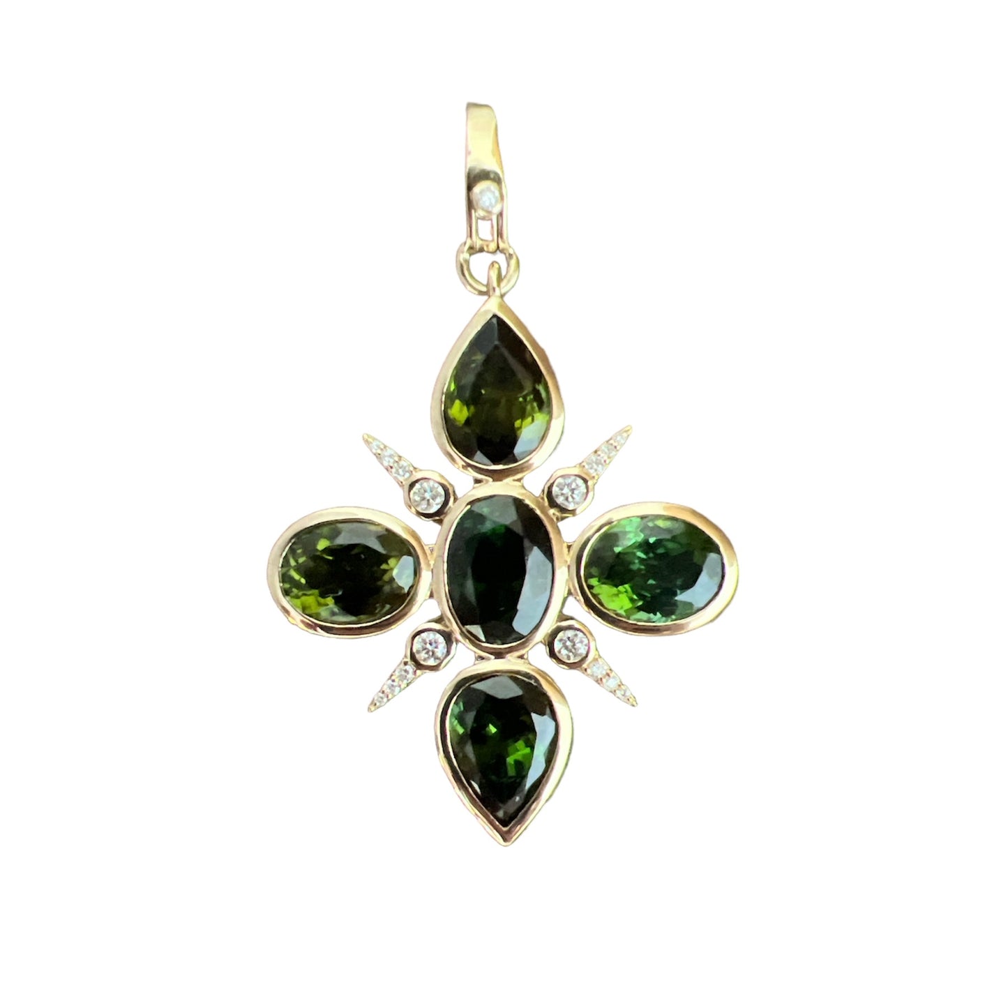 Bezel Set Green Tourmaline and Diamond Pendant