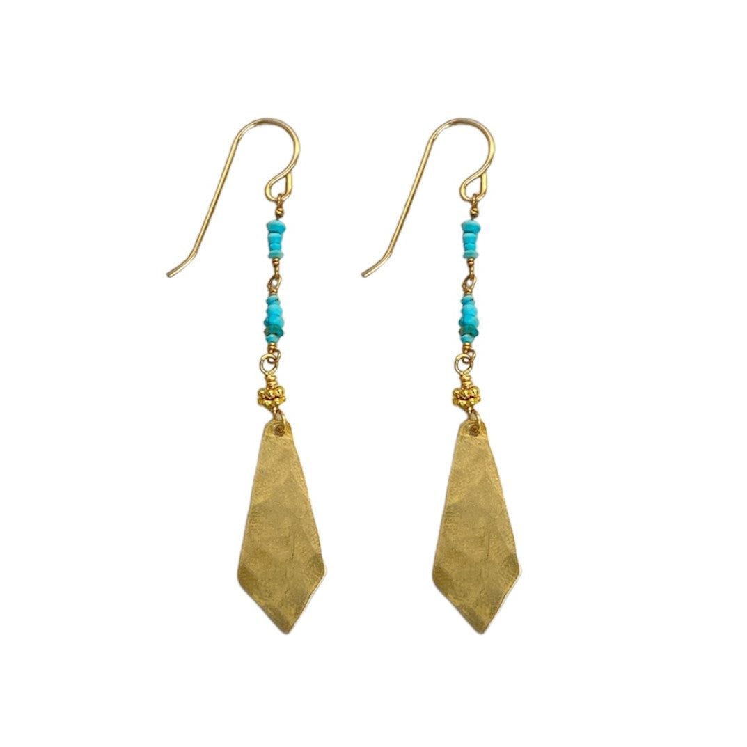 Beaded Turquoise & Hammered Dangle Earrings
