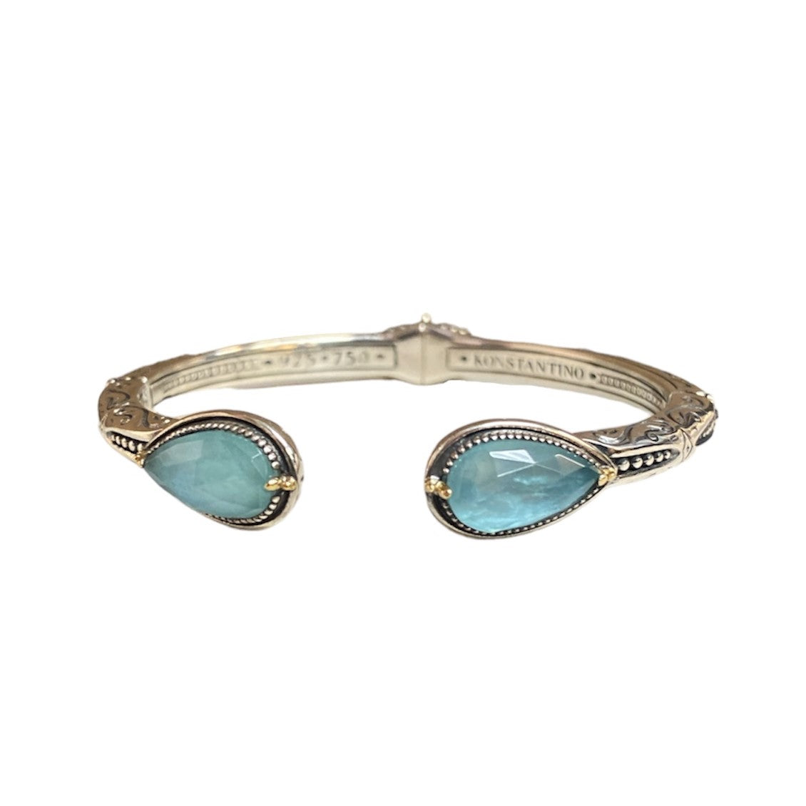 Sterling Silver Rock Crystal & Aquamarine Cuff Bracelet