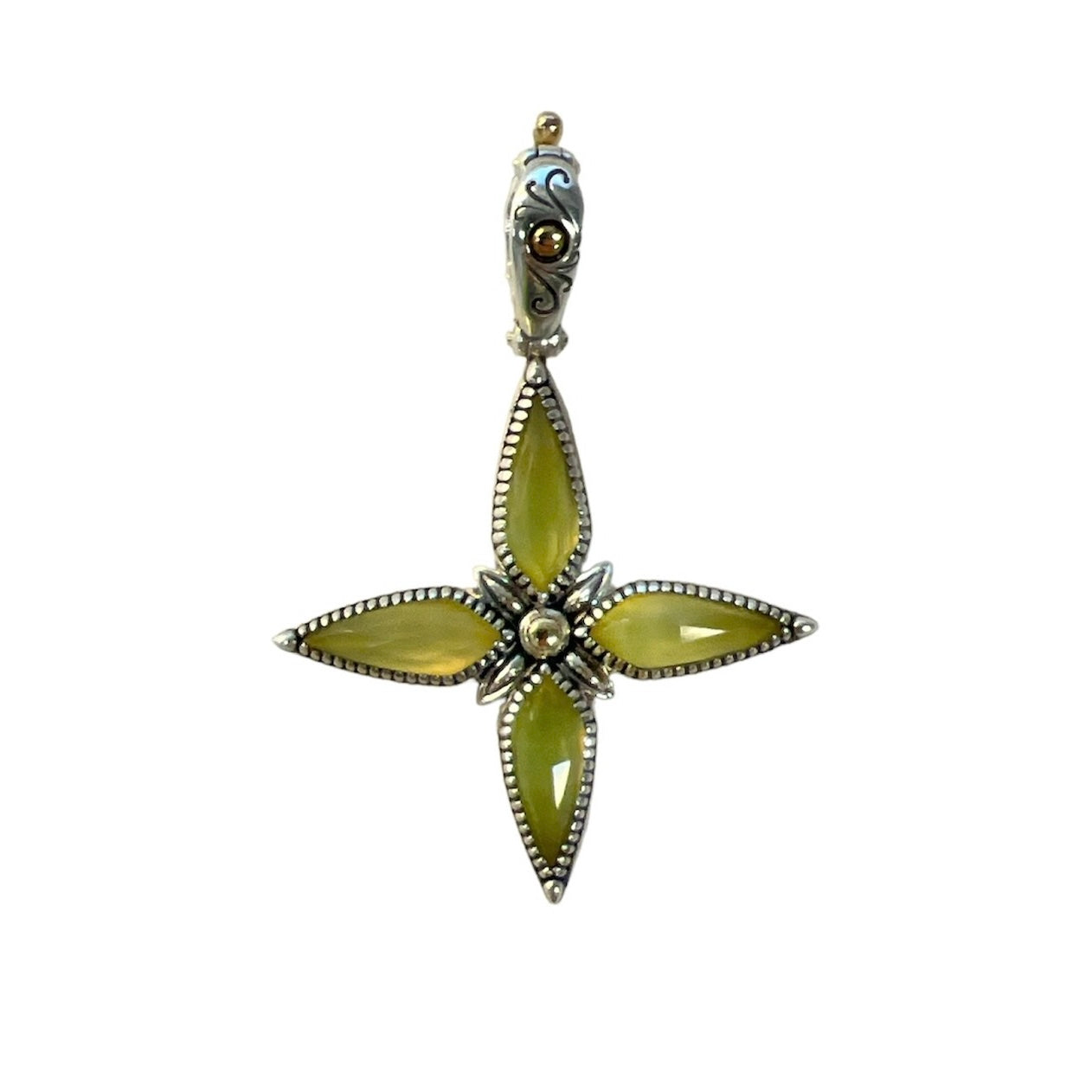 Sterling Silver & Yellow Agate Cross Pendant