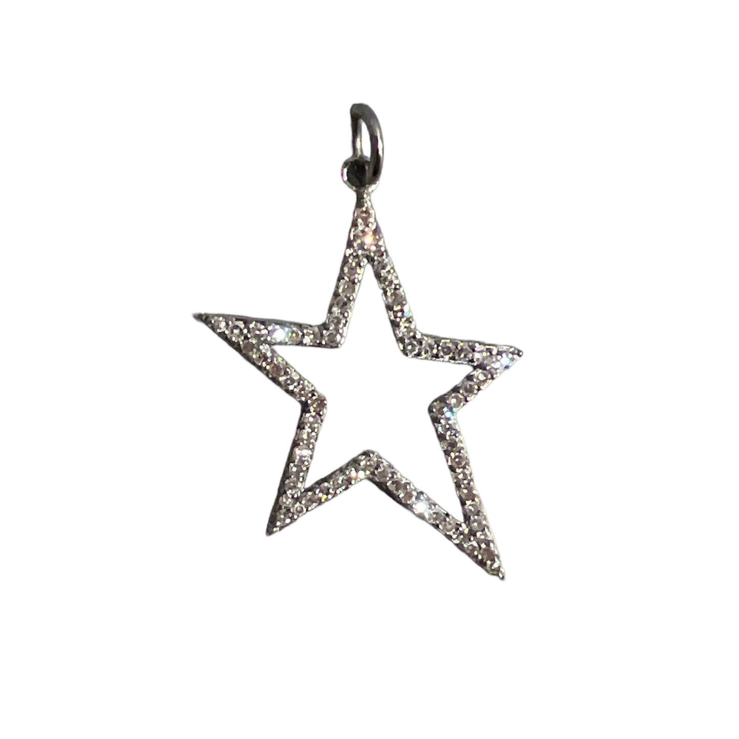 Oxidized Silver Diamond Open Star Charm