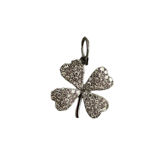 Oxidized Silver Diamond Clover Charm