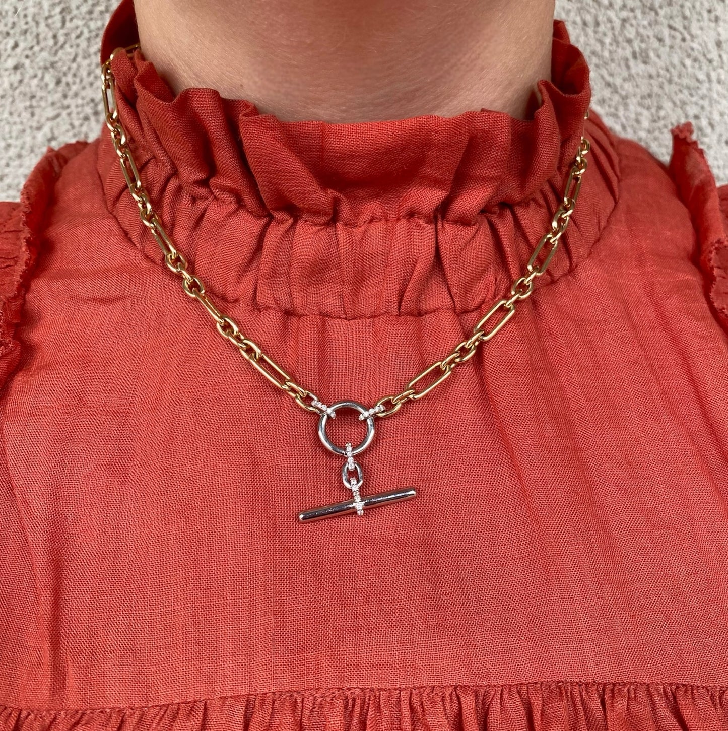 Mixed Link Necklace with Toggle Drop Charm