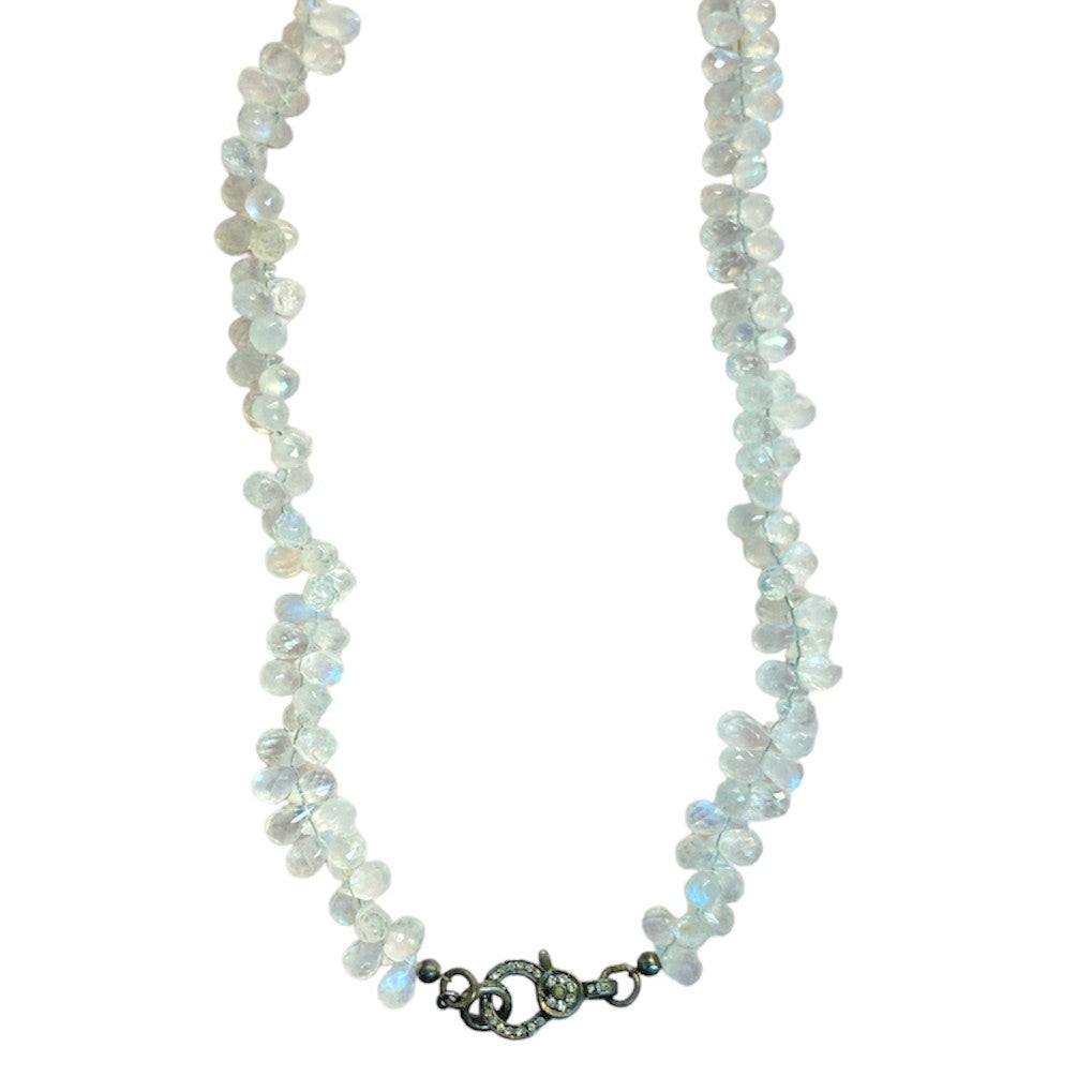 Moonstone Clusters Necklace with Diamond Clasp
