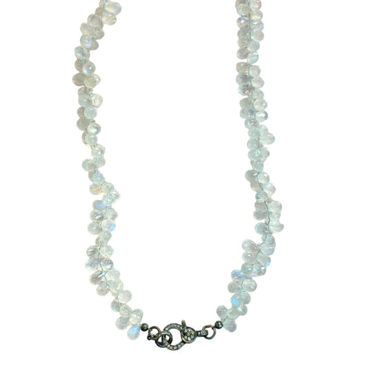 Moonstone Clusters Necklace with Diamond Clasp