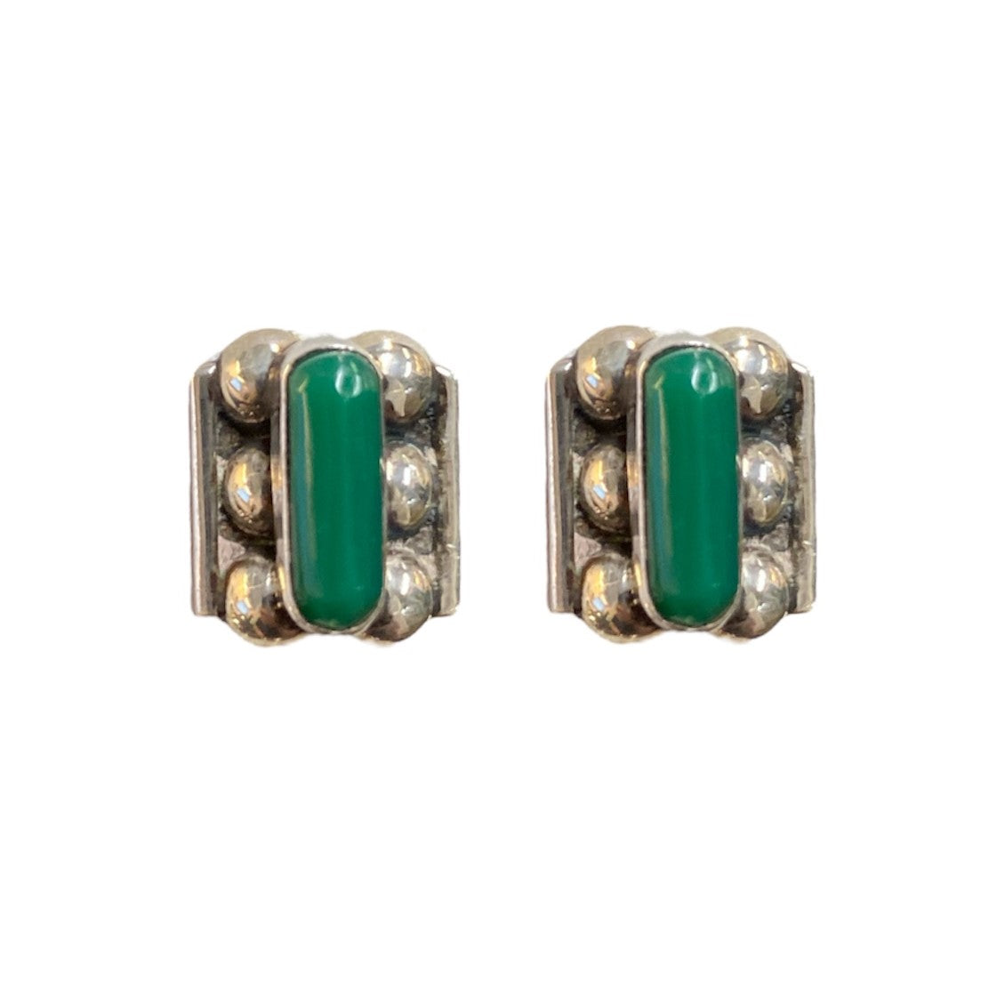 Vintage Green Onyx & Silver Earrings