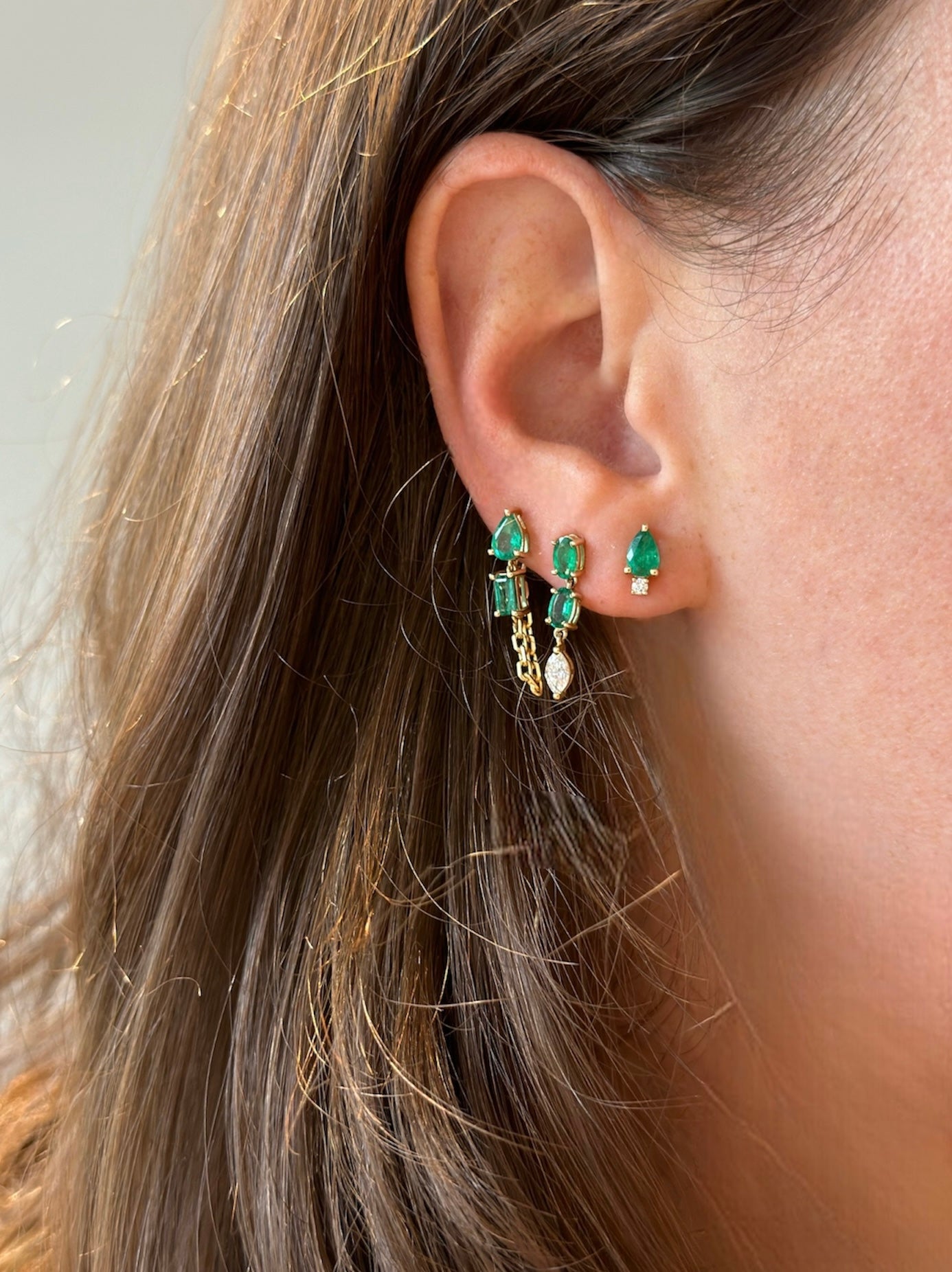 Emerald & Diamond Dangle Earrings