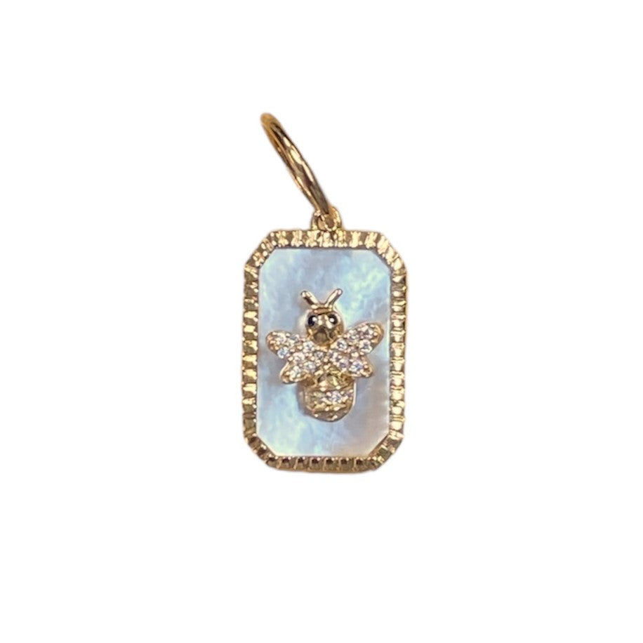 Diamond Bee Pendant with Mother of Pearl