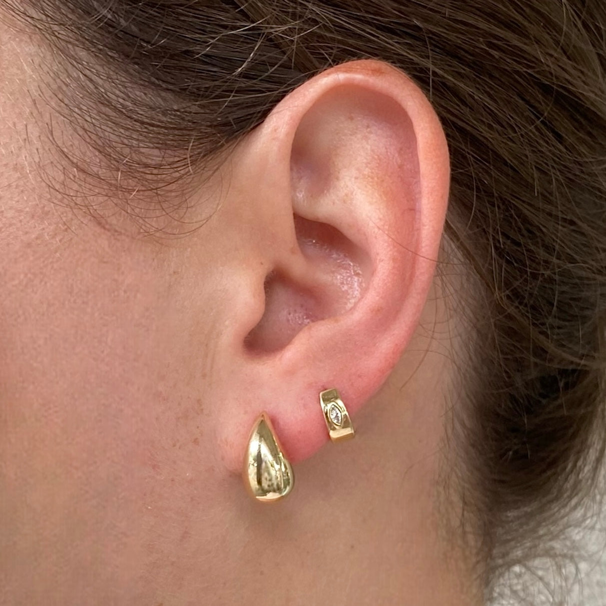 Jumbo Huggies With Diamond Marquise Center Earrings