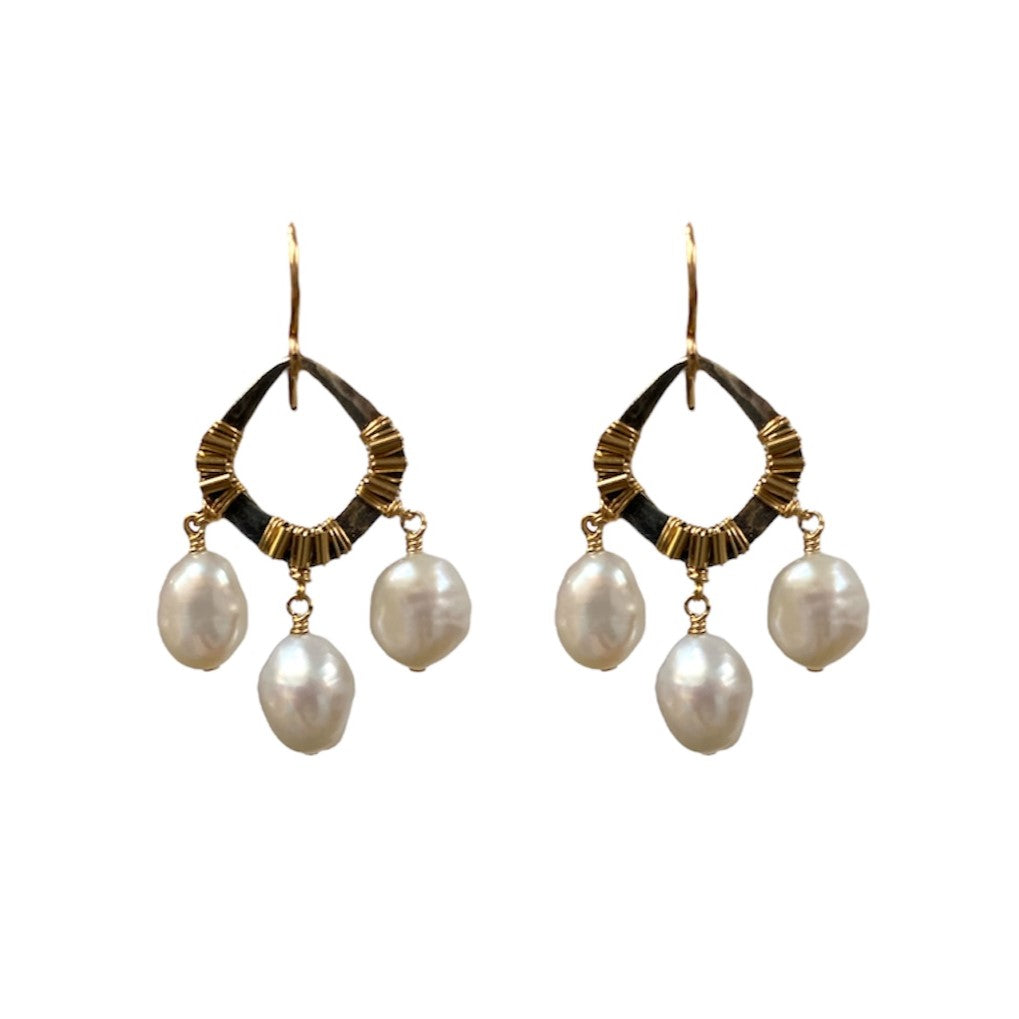 Pearl Trio Wire Wrap Earrings