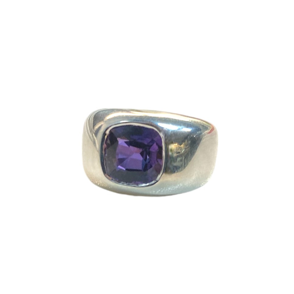Synthetic Purple Sapphire Silver Dome Ring