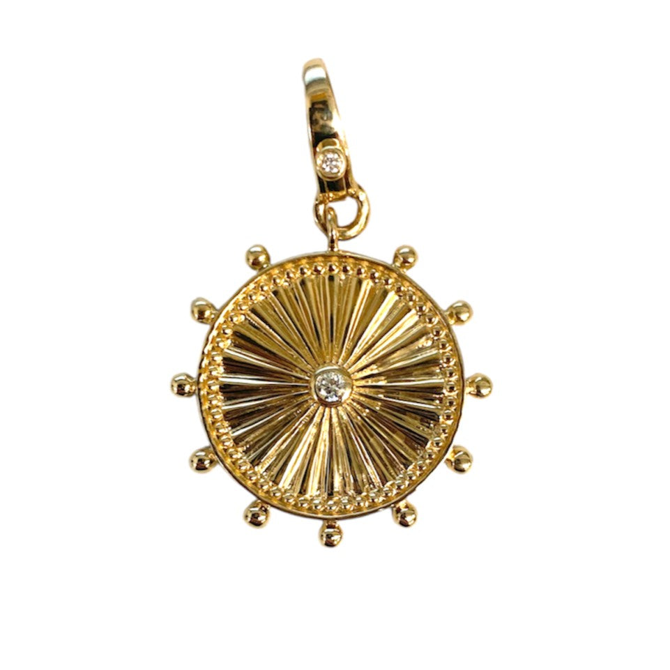Fluted & Beaded Diamond Disc Pendant
