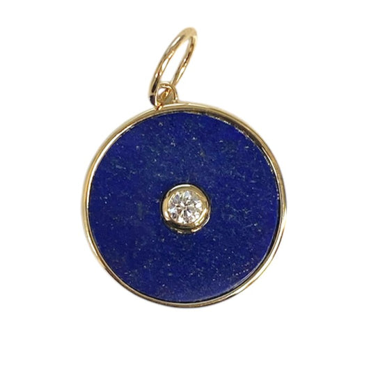 Lapis & Diamond Inlay Disc Pendant