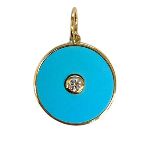 Turquoise & Diamond Inlay Disc Pendant