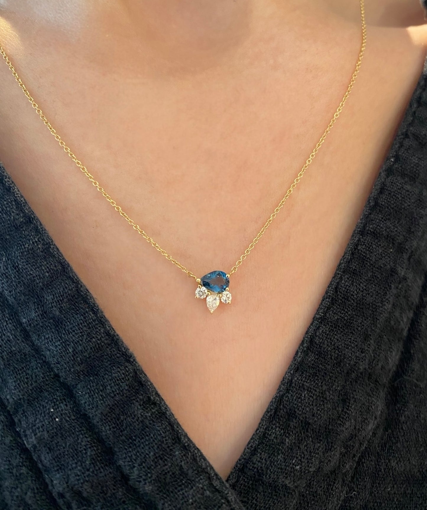 London Blue Topaz & Diamond Cluster Necklace