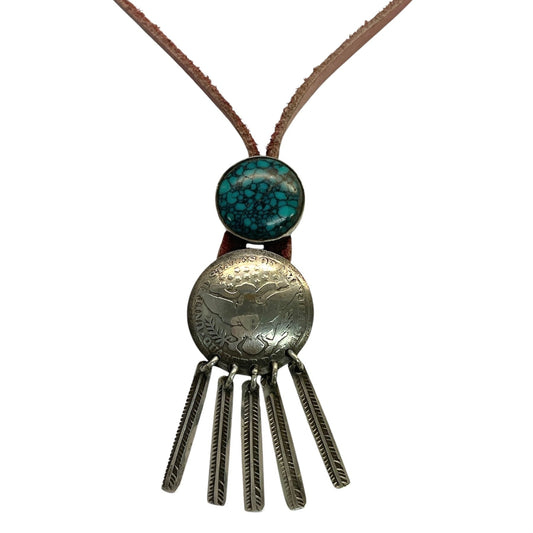 Jock Favour Sterling Silver Coin Necklace with Leather Cord