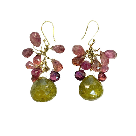Green Garnet & Pink Tourmaline Earrings
