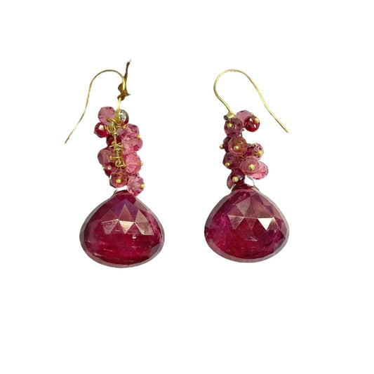 Rubellite Tourmaline with Pink Tourmaline, Red Spinel & Diamond Earrings