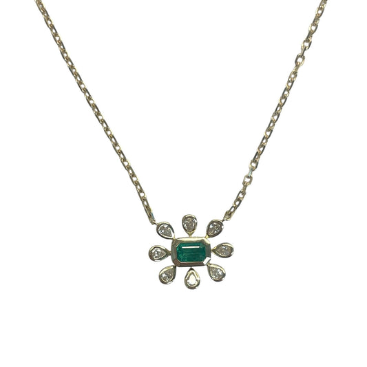 Emerald & Diamond Flower Necklace