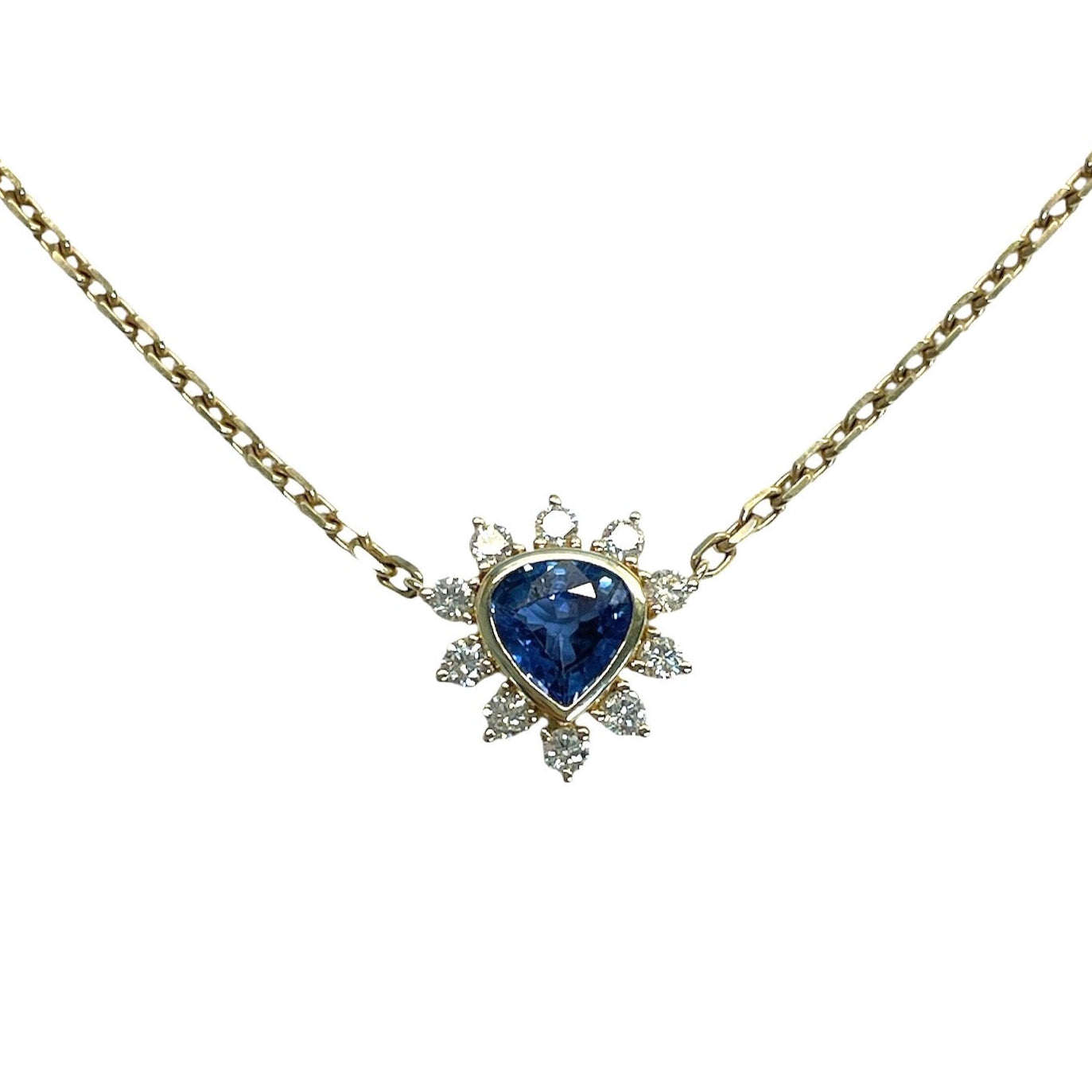 Blue Sapphire & Diamond Halo Necklace