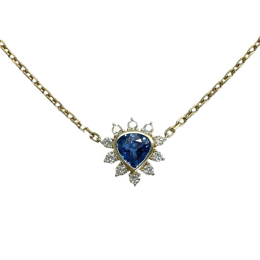 Blue Sapphire & Diamond Halo Necklace