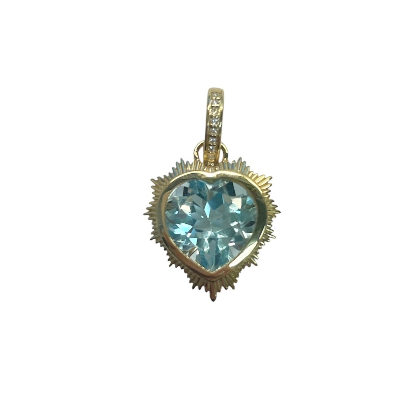 Diamond & Sky-Blue Topaz Puff Heart Pendant