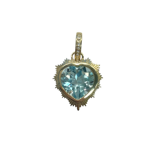 Diamond & Sky-Blue Topaz Puff Heart Pendant